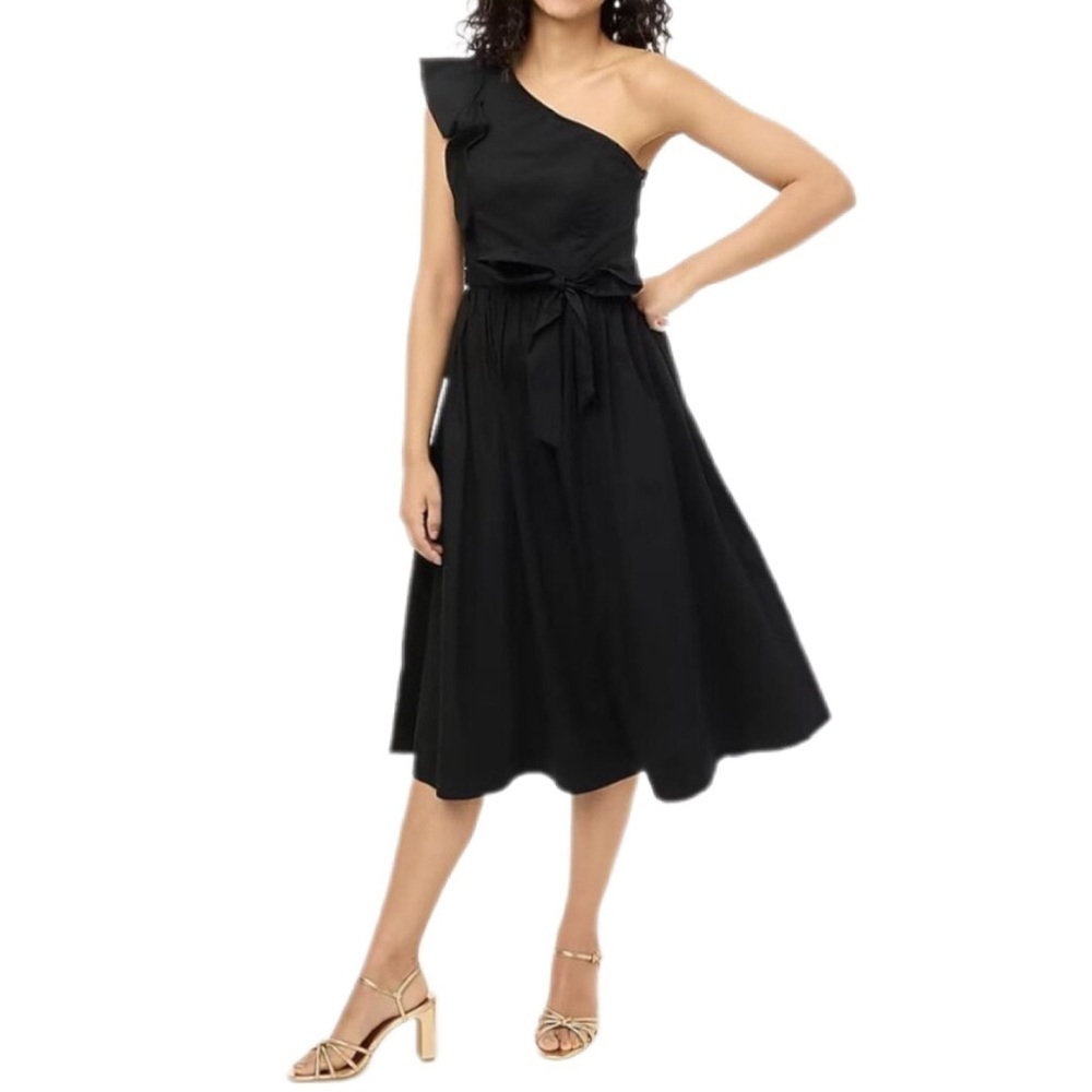 J Crew Factory One-shoulder midi dress in Black size 8P NWT CA431